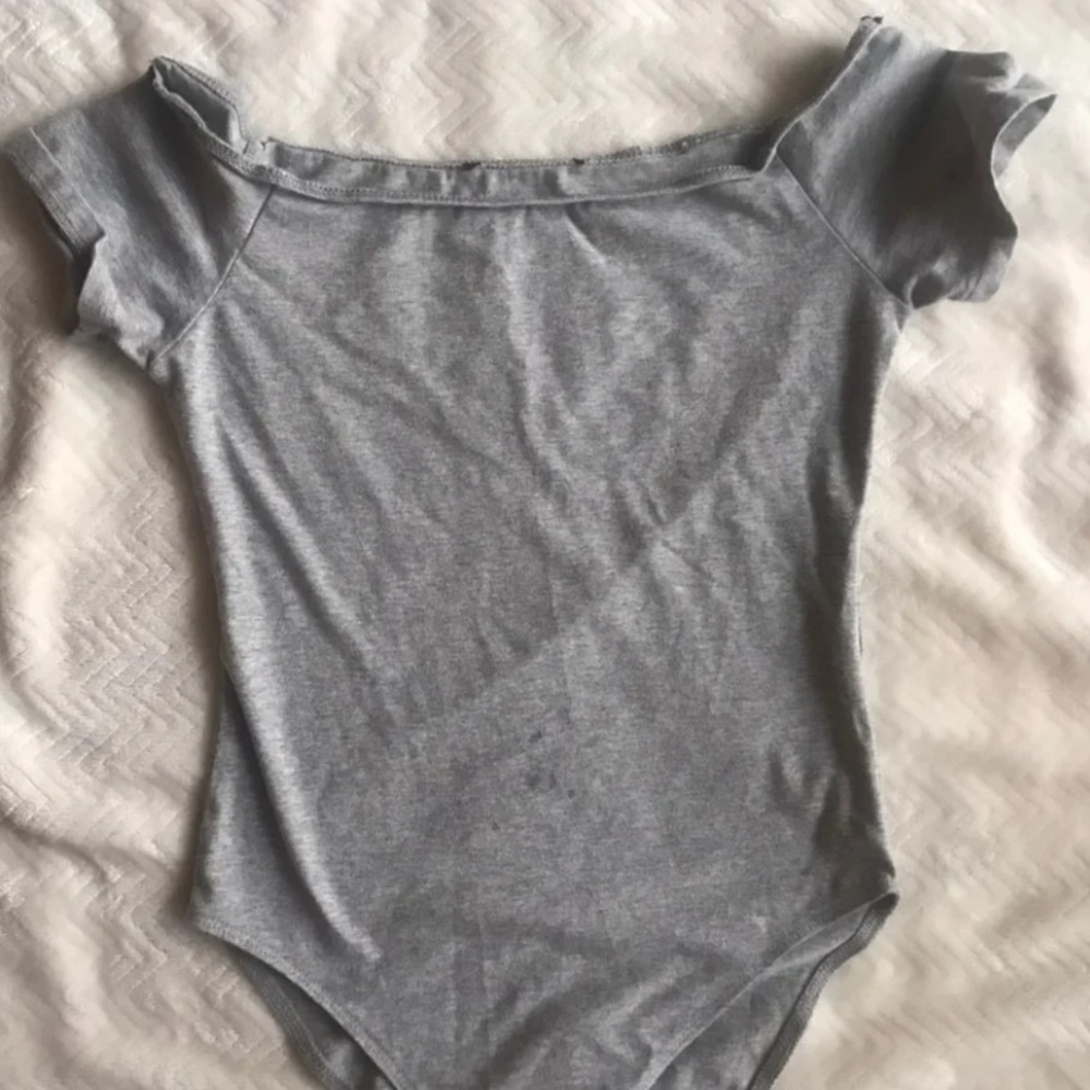 Off the shoulder grey bodysuit